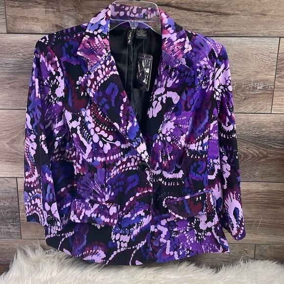 Nue Options Petites Cardigan Jacket Blazer, NWT, Size PM, Purple Floral - Picture 2 of 7